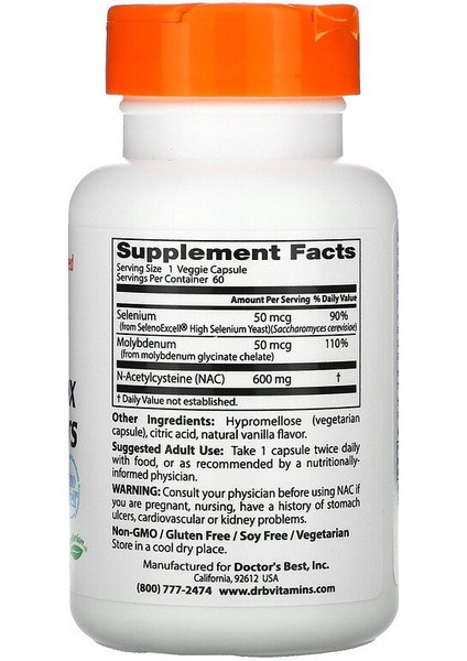 Doctor's Best Best - Doctor's Best, Nac Detox Regulators, 60 Veggie Caps - Görsel 2