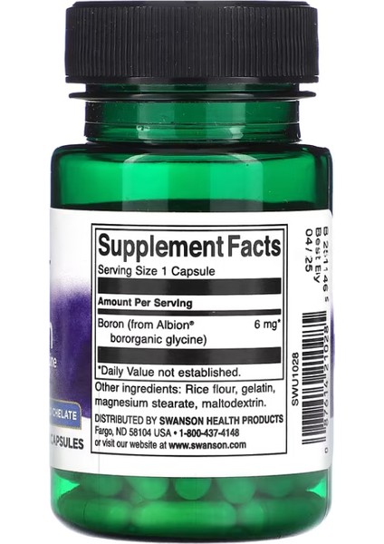 Swanson Albion Boron 6 mg 60 Adet Kapsül İçeren Besin Takviyesi - Görsel 2