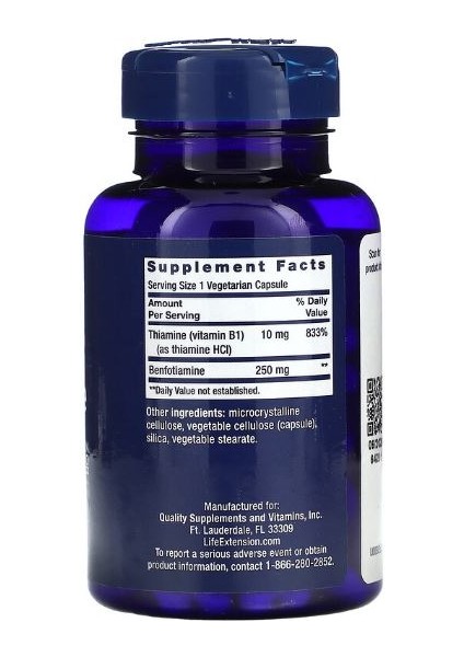 Life Extension Mega Benfotiamine 250 mg 120 Vegi Kapsül Gluten İçermeyen Vitamin B1 Takviyesi - Görsel 2