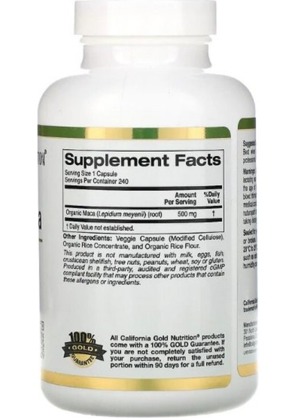 California Gold Nutrition Peruvian Maca, 500 mg, 240 Veggie Caps - Image 2