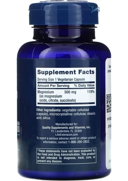 Life Extension Magnesium Caps 100 Vegetarian Capsules - Görsel 2