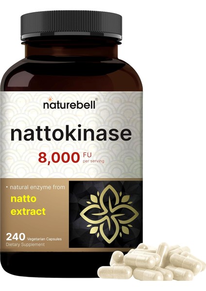Naturebell Nattokinase 400 mg 8000 Fu Naturel Enzyme From Natto Extract 240 Kapsül Büyük Boy