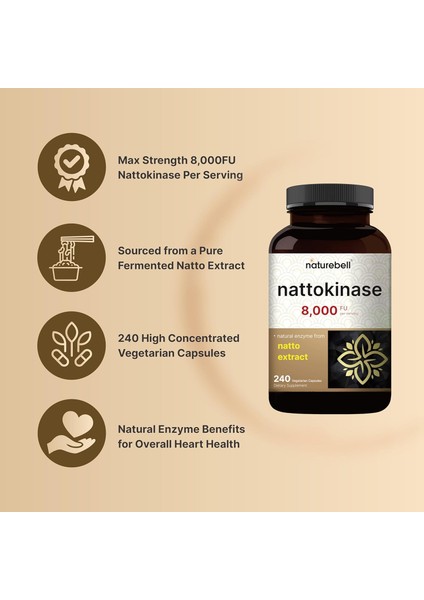 Naturebell Nattokinase 400 mg 8000 Fu Naturel Enzyme From Natto Extract 240 Kapsül Büyük Boy - Görsel 3
