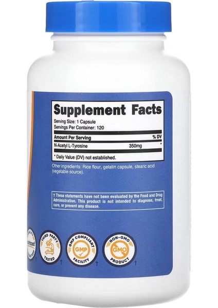 Nutricost N-Acetyl L-Tyrosine (Nalt) 350 mg 120 Kapsül - Görsel 2