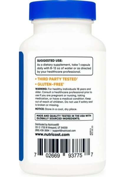 Nutricost N-Acetyl L-Tyrosine (Nalt) 350 mg 120 Kapsül - Görsel 3