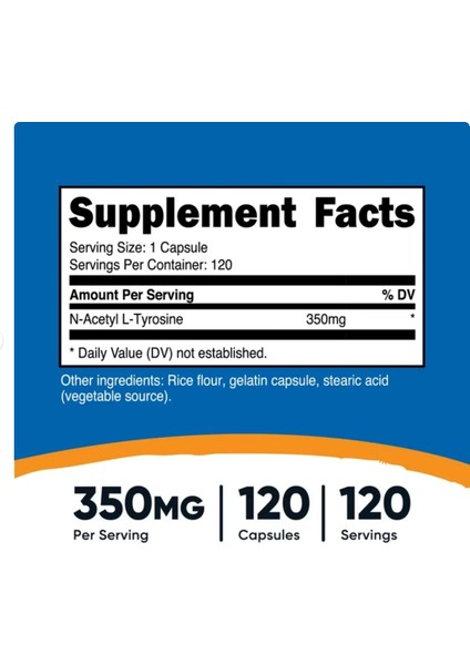 Nutricost N-Acetyl L-Tyrosine (Nalt) 350 mg 120 Kapsül - Görsel 4