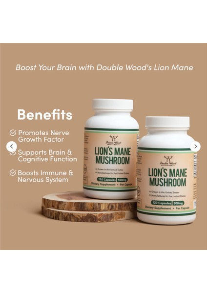 Double Wood Lion's Mane Mushroom 500mg 120 Capsul Usa