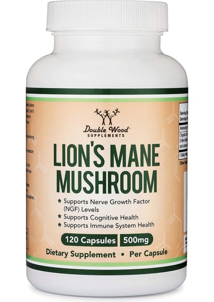 Double Wood Lion's Mane Mushroom 500mg 120 Capsul Usa - Görsel 3