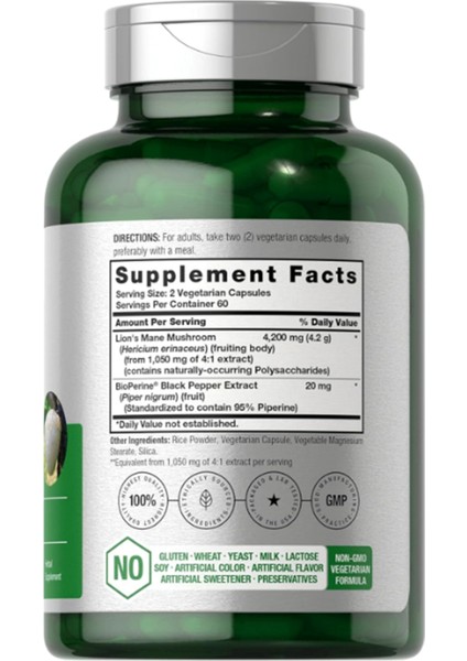 Horbaach Horbäach Lions Mane Mushroom Extract · 4200MG · 120 Capsules · Vegetarian Non-Gmo Gluten Free - Görsel 2