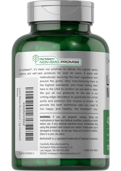 Horbaach Horbäach Lions Mane Mushroom Extract · 4200MG · 120 Capsules · Vegetarian Non-Gmo Gluten Free - Görsel 3