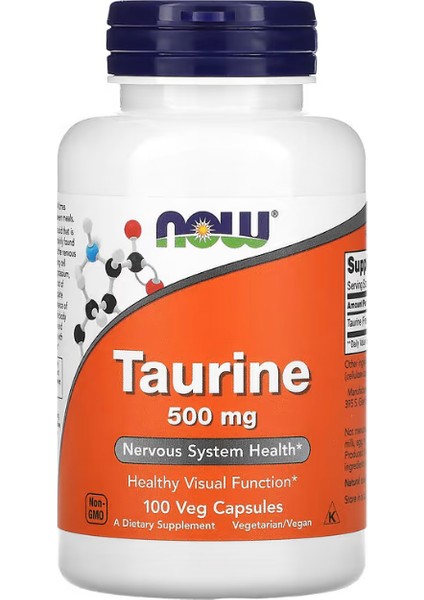 Now Foods Taurine 500 Mg 100 Veg Capsules