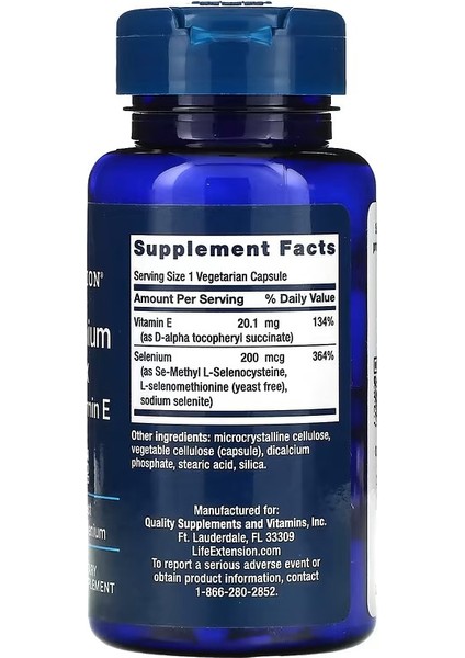 Life Extension Super Selenium Complex & Vitamin E 200 Mcg 100 Vegetarian Capsules - Görsel 2
