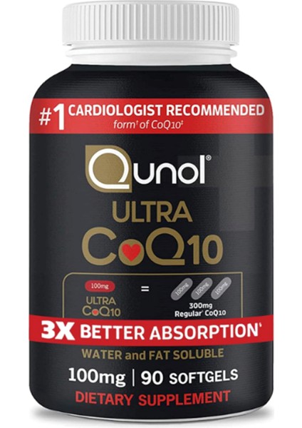 Qunol Ultra COQ10 100MG 90 Softgels Antioxidant Energy Coenzyme Q10 Vitamins