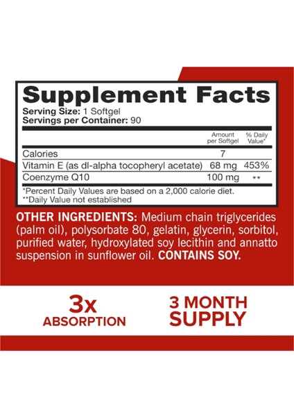 Qunol Ultra COQ10 100MG 90 Softgels Antioxidant Energy Coenzyme Q10 Vitamins - Görsel 3
