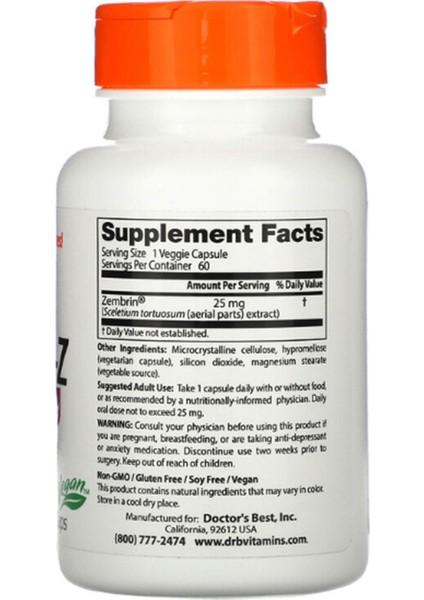 Doctor's Best Calm-Z With Zembrin 25 Mg 60 Veggie Capsul - Görsel 2