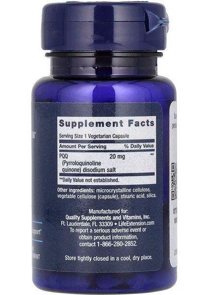Life Extension Pqq 20 Mg. 30 Vegeterian Capsules - Image 2