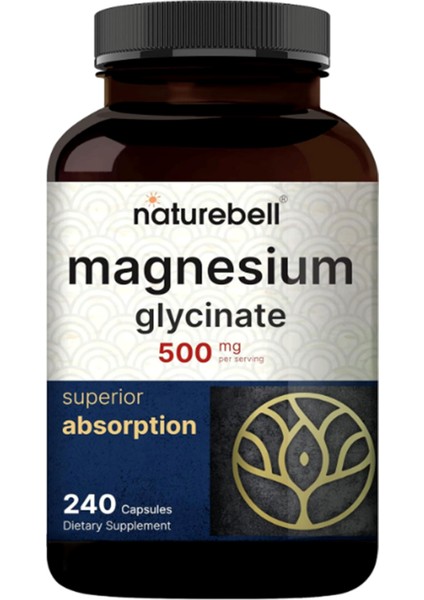 Naturebell Magnesium Glycinate 500mg 240 Capsul 100% Chelated & Purified.usa