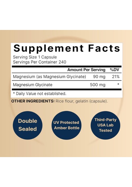 Naturebell Magnesium Glycinate 500mg 240 Capsul 100% Chelated & Purified.usa - Görsel 2