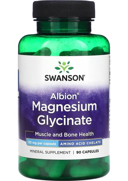 SWANSON Magnezyum Glisinat, 133 Mg, 90 Kapsül USA