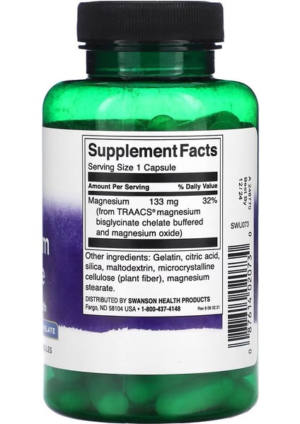 SWANSON Magnezyum Glisinat, 133 Mg, 90 Kapsül USA - Image 2