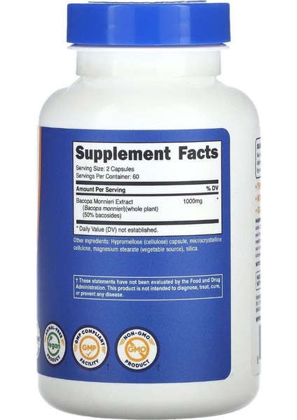 Nutricost Bacopa Monnieri 1000 Mg 120 Kapsül. - Görsel 2