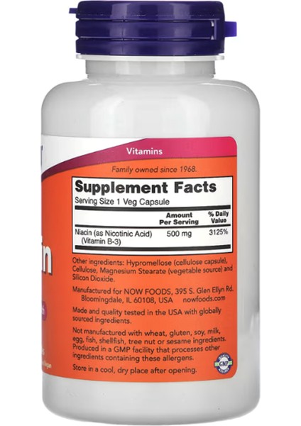 Now Foods, Niacin, 500 Mg, 100 Veg Capsules - Image 2