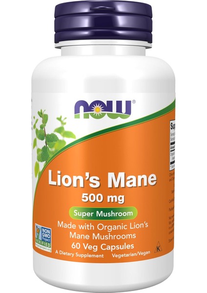 Now Foods, Lion's Mane (Aslan Yelesi Mantarı) 500 Mg, 60 Veggie Capsules