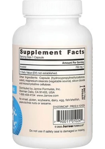 Jarrow Formulas, Vegan Inositol, 750 Mg, 100 Veggie Caps - Görsel 3