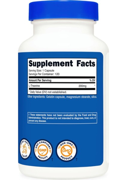 Nutricost L-Theanine 200 mg 120 Kapsül Amerika Menşeli Gıda Takviyesi Stres Azaltıcı - Görsel 2