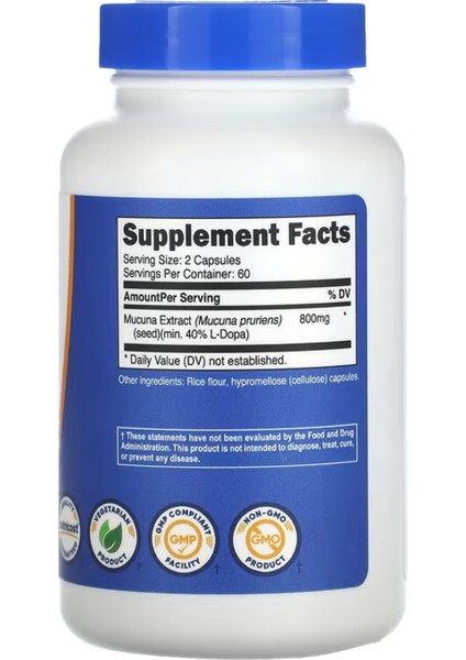 Nutricost Nutricost, Mucuna Pruriens, 800 mg, 120 CAPSUL.ABD.4147.TR Tek Yetkili Satıcısı Ozelsporcugıdaları'dır - Görsel 2