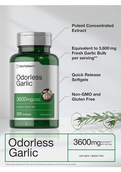 Horbaach Horbäach Odorless Garlic Softgels · 200 Kapsül - Görsel 2