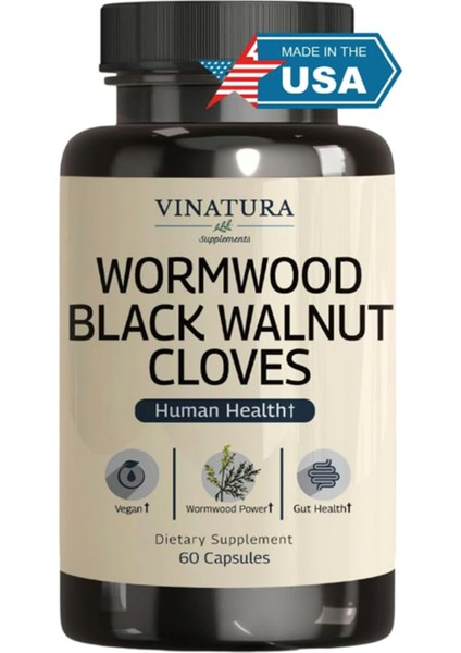 Vınatura Wormwood Black Walnut Clove- Cleanse, Detox, Intestinal Guard Formula With Wormwood Herb, Black Walnut Extract Combination, 60 Capsul