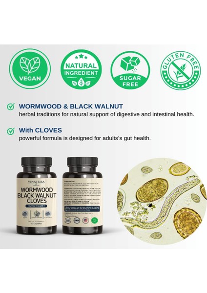 Vınatura Wormwood Black Walnut Clove- Cleanse, Detox, Intestinal Guard Formula With Wormwood Herb, Black Walnut Extract Combination, 60 Capsul - Görsel 3