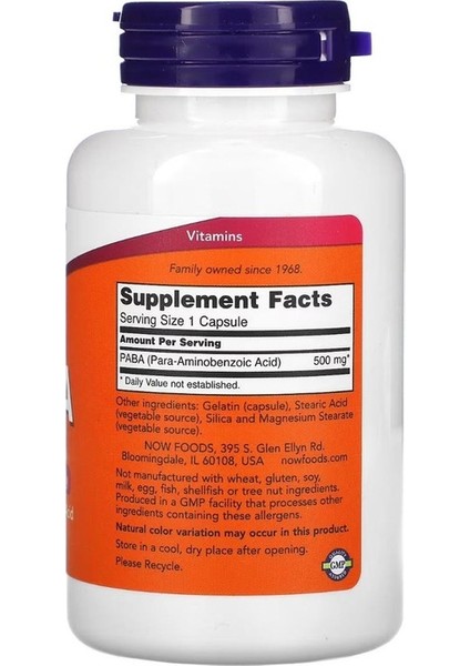 Now Foods Paba 500 mg 100 Kapsül - Görsel 2