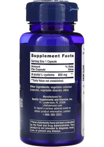 Life Extension N-Acetyl-L-Cysteine 600 Mg 60 Kapsül Aromasız İçerik Bilgisi ile Güçlü Destek - Görsel 2