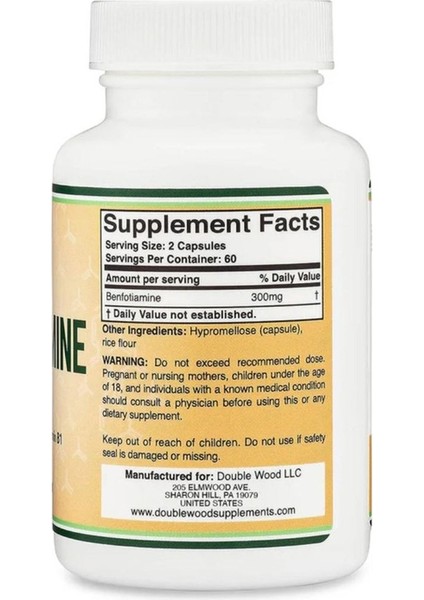 Double Wood Benfotiamine - 300 mg 120 Kapsül - Görsel 2