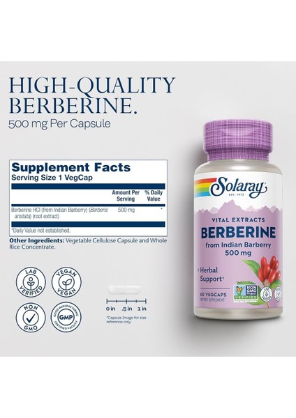 Solaray, Vital Extracts, Berberine, 500 Mg, 60 Vegcaps