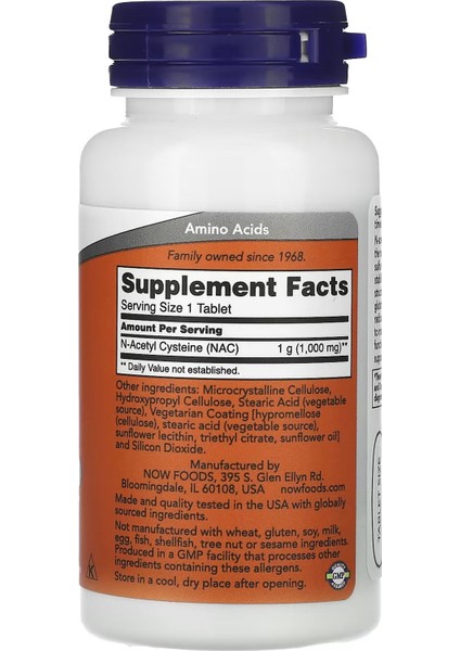 Now Foods NAC 1000 Mg 60 Tablet Vegan Besin Takviyesi Sade İçerik ile Üretildi - Görsel 2