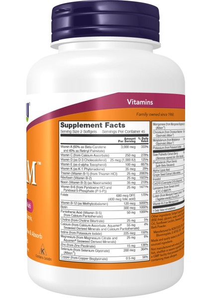 Now Foods Adam Superior Men's Multi Vitamin 90 Softgels - Görsel 2