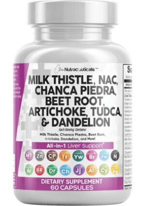 Clean Nutraceuticals Milk Thistle Nac Chanca Piedra Beet Root Artichoke Dandelion Root - Liver Cleanse Detox Repair Plus Tudca Choline Ginger 60 Capsul.
