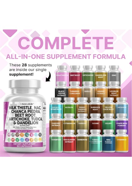 Clean Nutraceuticals Milk Thistle Nac Chanca Piedra Beet Root Artichoke Dandelion Root - Liver Cleanse Detox Repair Plus Tudca Choline Ginger 60 Capsul. - Görsel 2