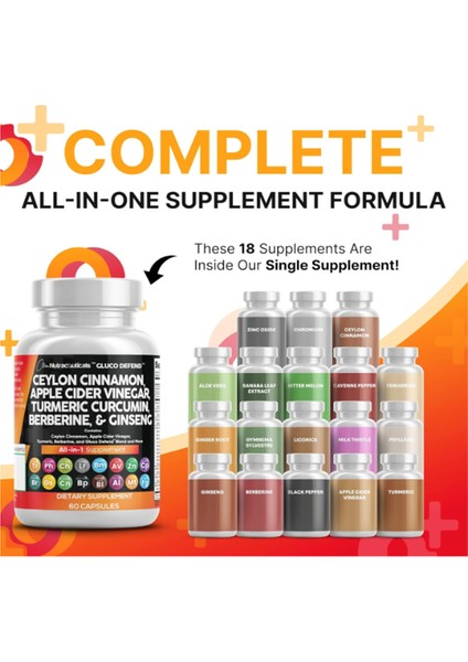Clean Nutraceuticals Ceylon Cinnamon + Berberine Turmeric Apple Cider Vinegar Ginseng Bitter Melon Gymnema Milk Thistle Fenugreek 60 Capsul. - Görsel 4