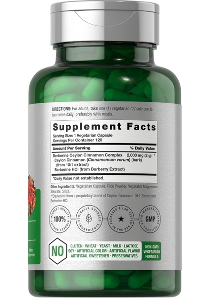 Horbaach Horbäach Berberine With Ceylon Cinnamon 2000MG 120 Veggie Caps - Görsel 2