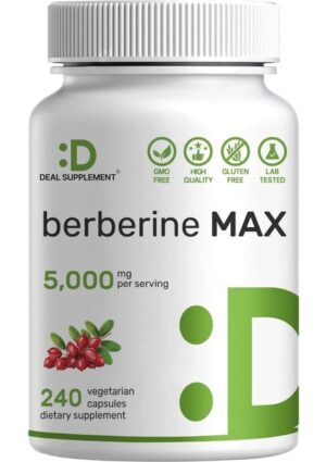 Deal Supplement Berberine Max Supplement With Turmeric, 5,000MG Per Serving, 240 Veggie Capsules