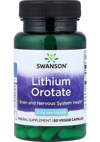 Swanson Lithium Orotate 5 Mg Cognitive Brain Nervous System Health 60 Veggie Caps