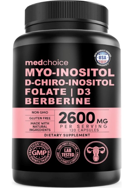Medchoice Medchoıce Myo-Inositol And D-Chiro Inositol,folate, Vitamin D3, Zinc, Magnezium Berberıne 120 Capsul.