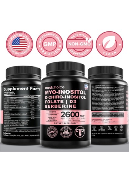 Medchoice Medchoıce Myo-Inositol And D-Chiro Inositol,folate, Vitamin D3, Zinc, Magnezium Berberıne 120 Capsul. - Görsel 2