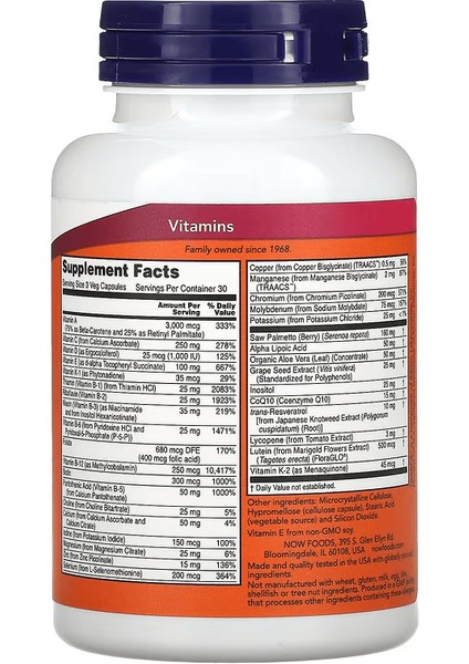 Now Foods Adam Superior Men's Multi Vitamin + Test 90 Veg Caps - Görsel 2