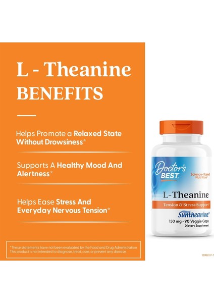 Doctor's Best L-Theanine Contains Suntheanine Helps Reduce Stress & Sleep 150 Mg 90 Caps - Görsel 3