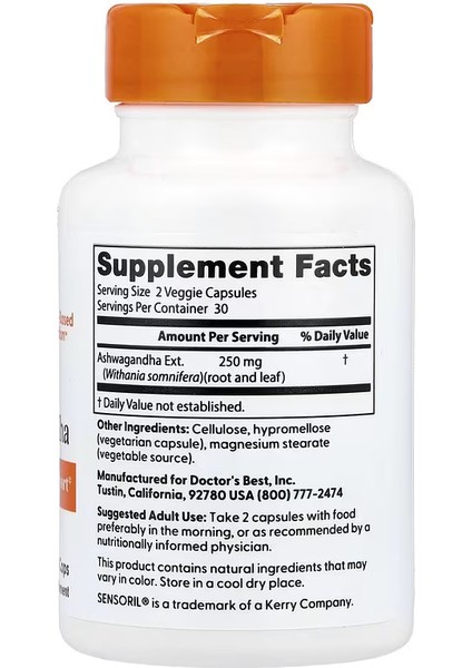 Doctor's Best Ashw With Sensoril Stress Focus And Mood Support 60 Veggie Caps - Görsel 2